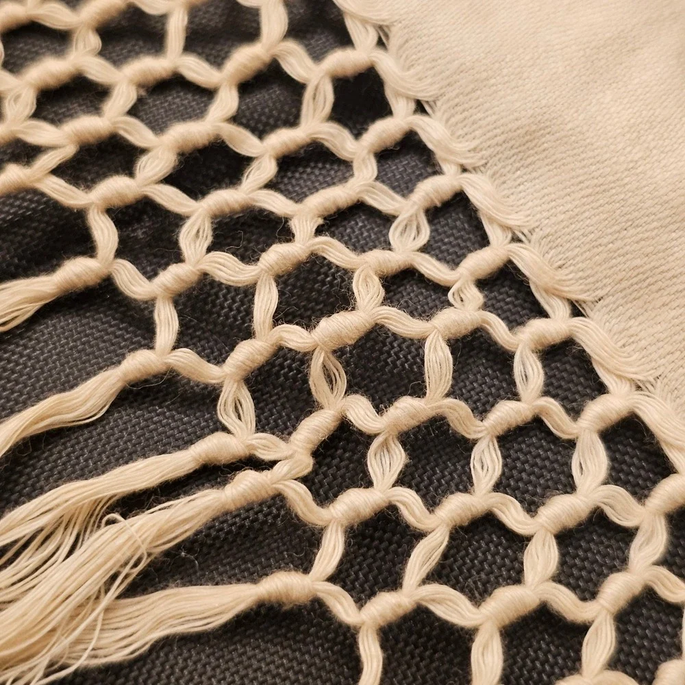 Vintage Cream Damask Show Linen Towels Runner Hand knot 6